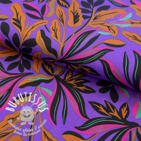 Tissu coton SATIN NERIDA HANSEN Lush leaves purple digital print