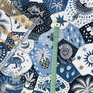 Tissu déco jacquard Tucan allover bleu