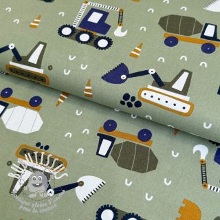 Tissu coton Fine vehicles army green digital print