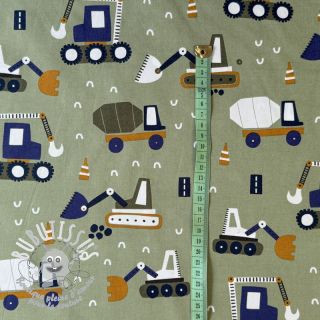 Tissu coton Fine vehicles army green digital print