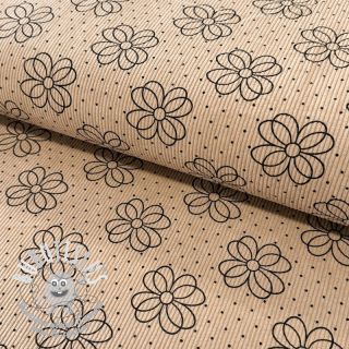 Tissu velours cotelé STRETCH Circle flower beige