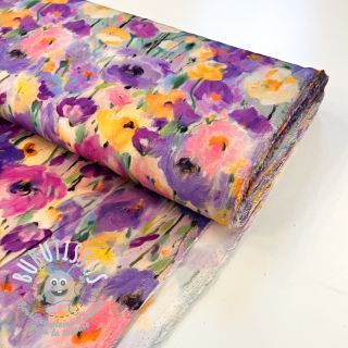 Viscose SATIN Lavender flowers digital print