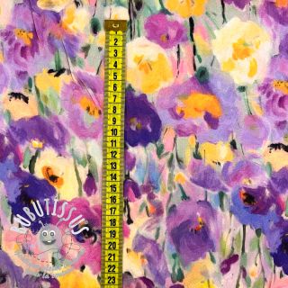 Viscose SATIN Lavender flowers digital print