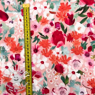 Viscose SATIN Red flowers digital print