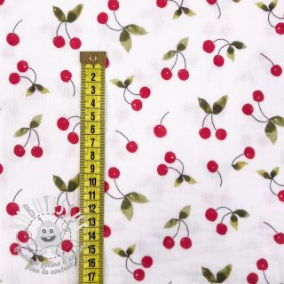 Tissu double gaze/mousseline Cherries white digital print