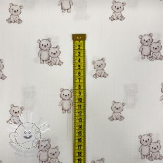 Tissu double gaze/mousseline Teddy white digital print ORGANIC