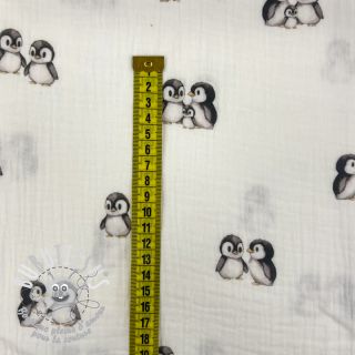 Tissu double gaze/mousseline Penguin white digital print ORGANIC