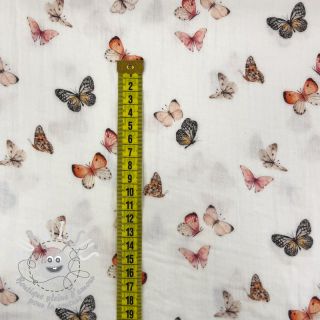 Tissu double gaze/mousseline Butterflies white digital print