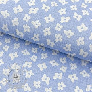 Tissu double gaze/mousseline JACQUARD Flowers royal blue