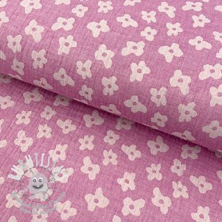 Tissu double gaze/mousseline JACQUARD Flowers cerise