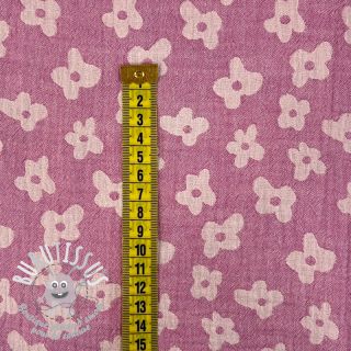 Tissu double gaze/mousseline JACQUARD Flowers cerise