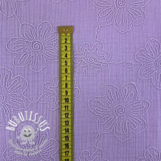 Tissu double gaze/mousseline EMBROIDERY Flowers lilac