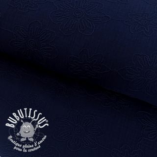 Tissu double gaze/mousseline EMBROIDERY Flowers navy