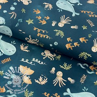 Tissu coton Whales petrol digital print